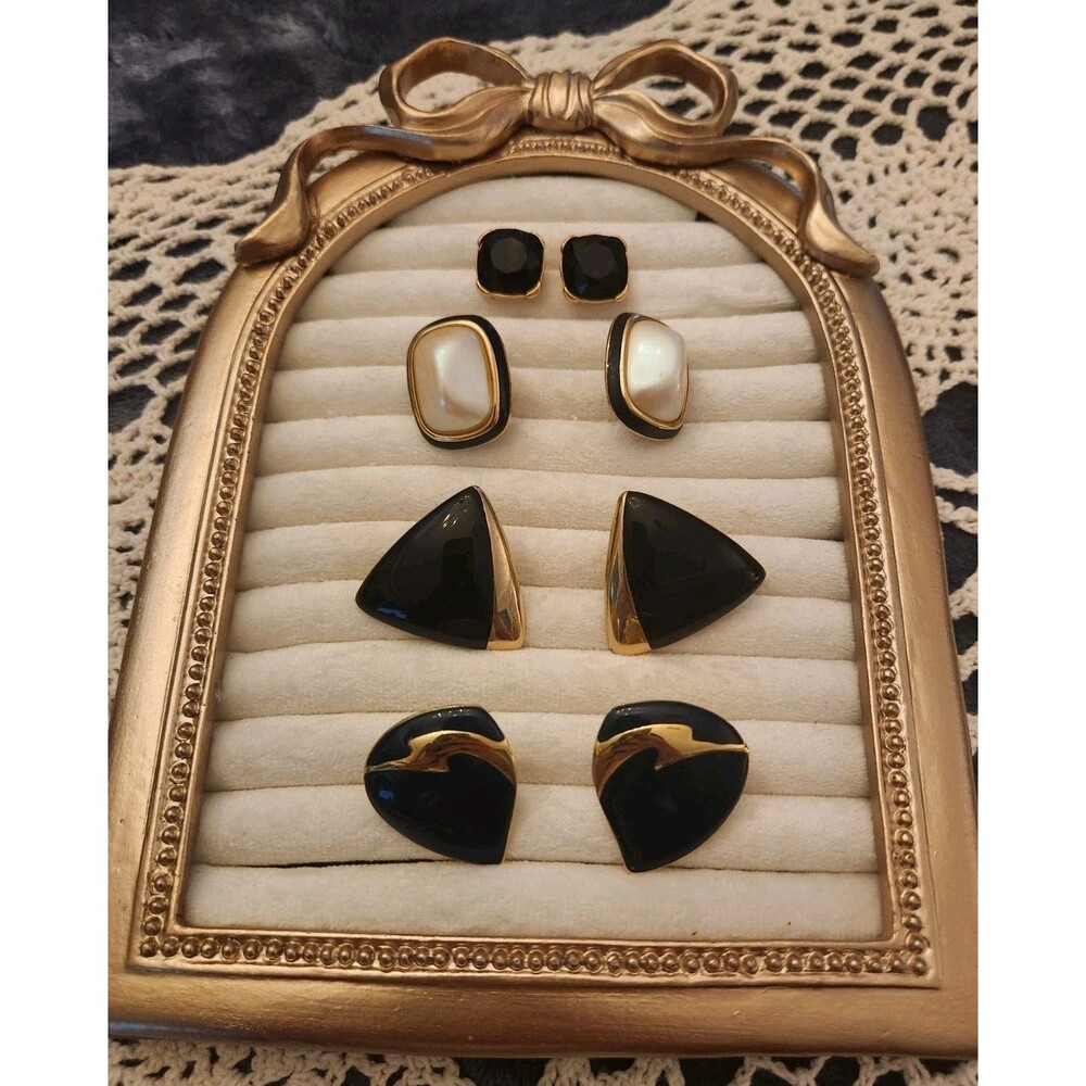 4 Pair Mixed Marked Vintage Gold Toned Pierced Earrings